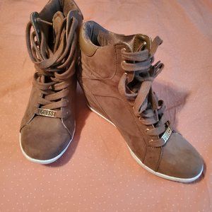 Guess Brown Suede lace up wedge sneakers 8.5M